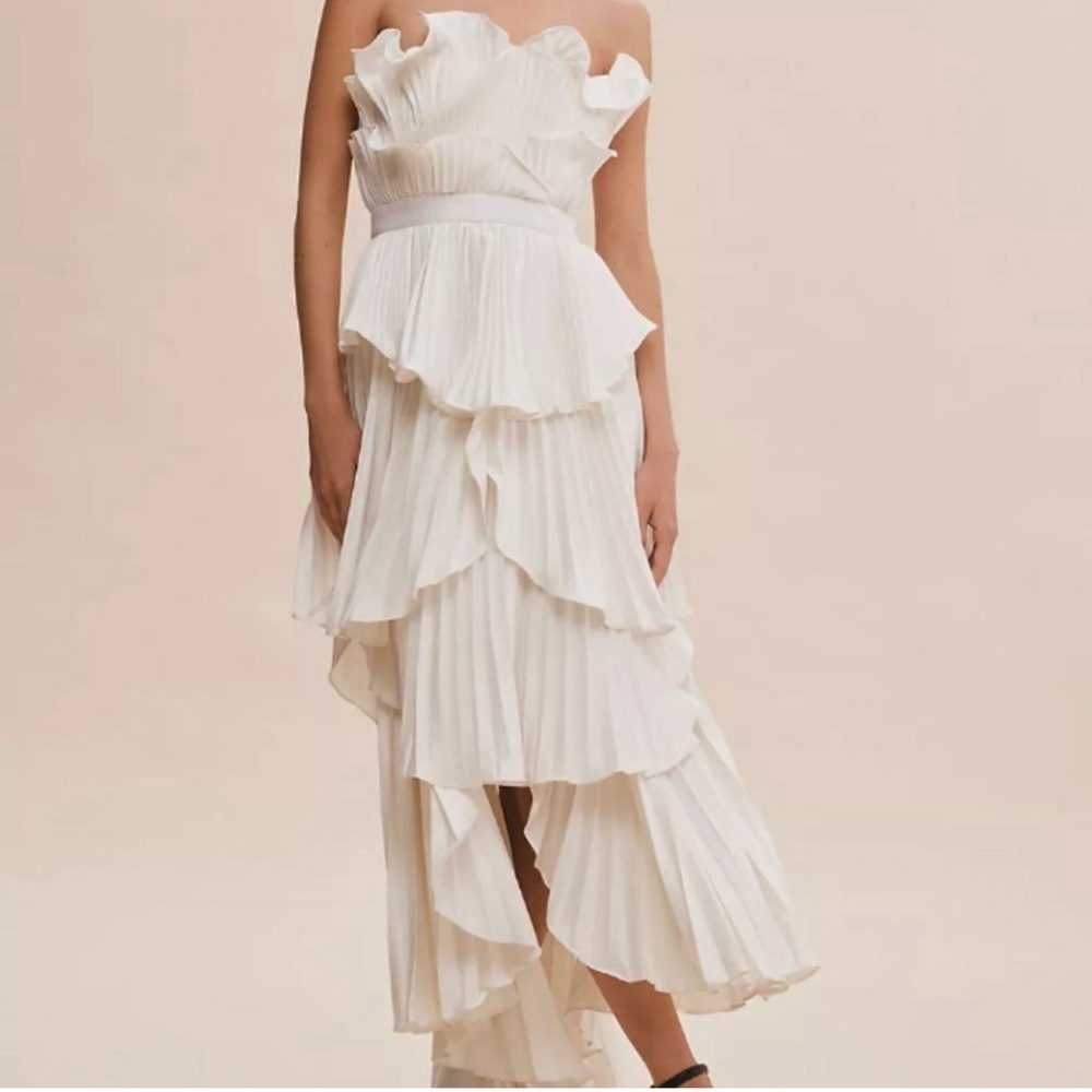 Anthropologie - AMUR Judah Strapless Tiered Scallop Pleated Column Dress